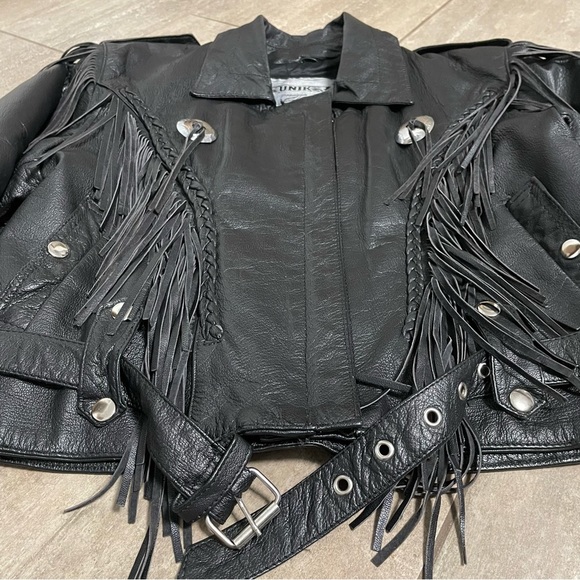 VTG UNIK Premium Black Fringe Conchos Leather Motorcycle Jacket Size… - Picture 6 of 16
